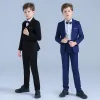Bleu Roi Costumes De Mariage pour garçons 2019 Manches Longues Manteau Chemise