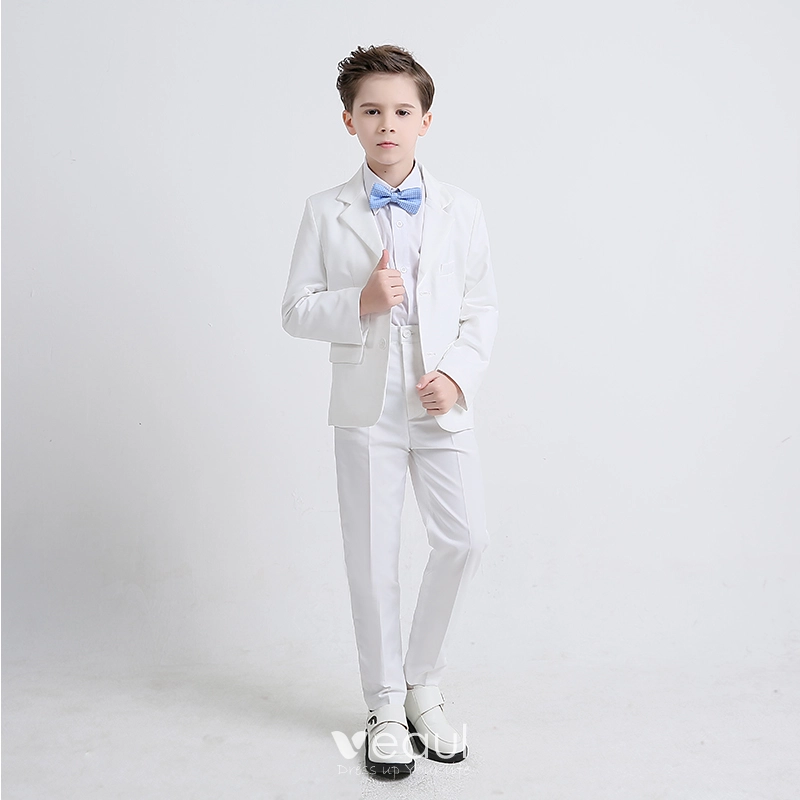 Sky Blue Tie Ivory Boys Wedding Suits 2019 Long Sleeve Coat Shirt