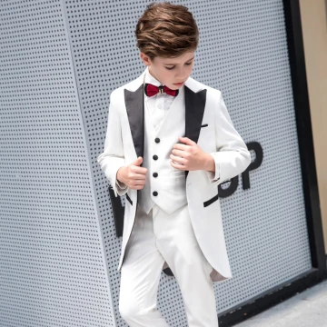 Ivory Tailcoat Tuxedo Boys Wedding Suits Bow Tie 2019