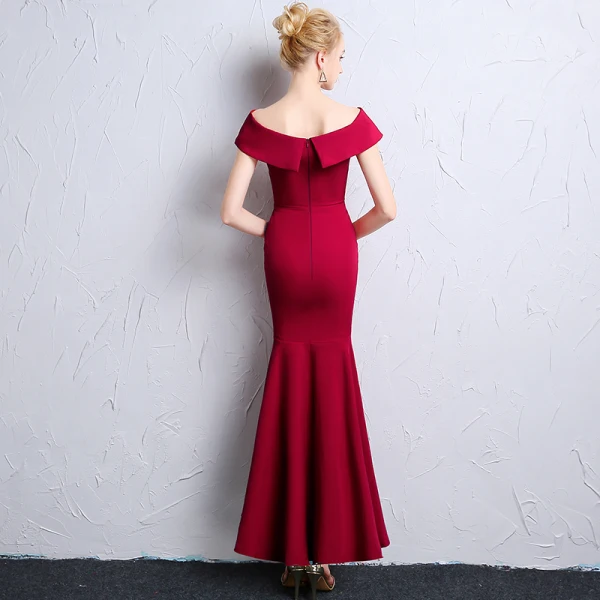 Chic / Beautiful Burgundy Evening Dresses 2018 Trumpet / Mermaid V-Neck Short Sleeve Tea-length Ruffle Backless Formal Dresses