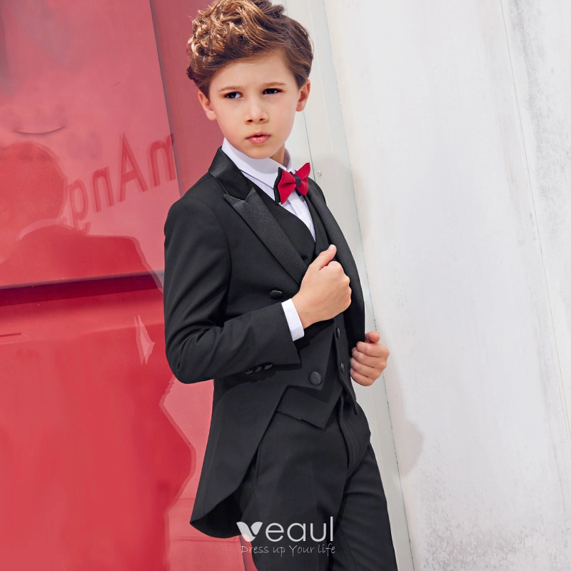 Negro Frac Trajes De Boda Para Ninos 2019 Manga Larga Camisas