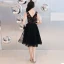 Chic / Beautiful Black Homecoming Graduation Dresses 2019 A-Line / Princess V-Neck Sleeveless Appliques Embroidered Flower Knee-Length Ruffle Formal Dresses