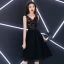 Chic / Beautiful Black Homecoming Graduation Dresses 2019 A-Line / Princess V-Neck Sleeveless Appliques Embroidered Flower Knee-Length Ruffle Formal Dresses