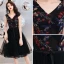 Chic / Beautiful Black Homecoming Graduation Dresses 2019 A-Line / Princess V-Neck Sleeveless Appliques Embroidered Flower Knee-Length Ruffle Formal Dresses