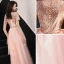 Affordable Blushing Pink Evening Dresses  2019 A-Line / Princess Square Neckline Short Sleeve Sequins Floor-Length / Long Ruffle Formal Dresses