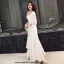 Schlicht Ivory / Creme Chiffon Abendkleider 2019 Meerjungfrau V-Ausschnitt Lange Ärmel Metall Stoffgürtel Lange Rüschen Rückenfreies Festliche Kleider