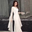 Schlicht Ivory / Creme Chiffon Abendkleider 2019 Meerjungfrau V-Ausschnitt Lange Ärmel Metall Stoffgürtel Lange Rüschen Rückenfreies Festliche Kleider
