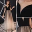 Affordable Black Gradient-Color Ivory Prom Dresses 2019 A-Line / Princess V-Neck Sleeveless Floor-Length / Long Ruffle Backless Formal Dresses