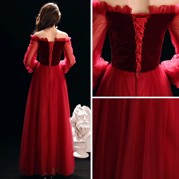 Affordable Royal Blue Suede Evening Dresses 2019 A-Line / Princess Off-The-Shoulder Puffy Long Sleeve Floor-Length / Long Ruffle Backless Formal Dresses