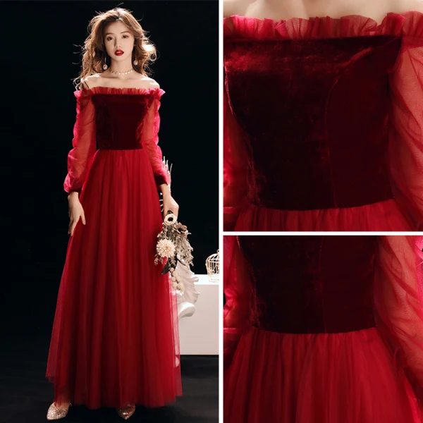 Affordable Royal Blue Suede Evening Dresses 2019 A-Line / Princess Off-The-Shoulder Puffy Long Sleeve Floor-Length / Long Ruffle Backless Formal Dresses