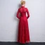 Chinese style Burgundy Lace Evening Dresses  2018 A-Line / Princess High Neck Long Sleeve Appliques Lace Bow Sash Ruffle Ankle Length Formal Dresses