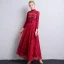 Chinese style Burgundy Lace Evening Dresses  2018 A-Line / Princess High Neck Long Sleeve Appliques Lace Bow Sash Ruffle Ankle Length Formal Dresses
