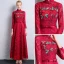 Chinese style Burgundy Lace Evening Dresses  2018 A-Line / Princess High Neck Long Sleeve Appliques Lace Bow Sash Ruffle Ankle Length Formal Dresses