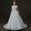 Elegant White Pierced Wedding Dresses 2019 A-Line / Princess V-Neck Long Sleeve Beading Pearl Glitter Tulle Chapel Train Ruffle