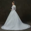 Elegant White Pierced Wedding Dresses 2019 A-Line / Princess V-Neck Long Sleeve Beading Pearl Glitter Tulle Chapel Train Ruffle