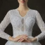 Elegant White Pierced Wedding Dresses 2019 A-Line / Princess V-Neck Long Sleeve Beading Pearl Glitter Tulle Chapel Train Ruffle