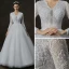 Elegant White Pierced Wedding Dresses 2019 A-Line / Princess V-Neck Long Sleeve Beading Pearl Glitter Tulle Chapel Train Ruffle