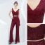 Chic / Beautiful Black Sequins Evening Party Jumpsuit 2022 V-Neck Sleeveless Sash Backless Floor-Length / Long Evening Dresses