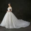 Bling Bling Champagne Wedding Dresses 2019 A-Line / Princess Off-The-Shoulder Short Sleeve Backless Glitter Tulle Cathedral Train Ruffle