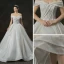 Bling Bling Champagne Wedding Dresses 2019 A-Line / Princess Off-The-Shoulder Short Sleeve Backless Glitter Tulle Cathedral Train Ruffle