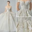 Classy Champagne Wedding Dresses 2019 A-Line / Princess Off-The-Shoulder Short Sleeve Backless Appliques Lace Beading Glitter Tulle Cathedral Train Ruffle