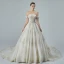 Luxe Champagne Robe De Mariée 2019 Princesse De l'épaule Manches Courtes Dos Nu Appliques En Dentelle Perle Perlage Glitter Tulle Cathedral Train Volants