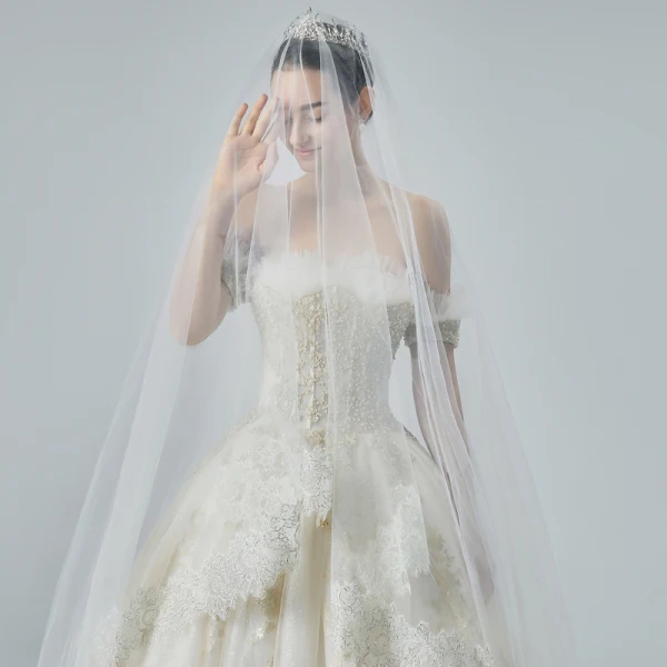 Luxe Champagne Robe De Mariée 2019 Princesse De l'épaule Manches Courtes Dos Nu Appliques En Dentelle Perle Perlage Glitter Tulle Cathedral Train Volants