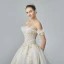 Luxe Champagne Robe De Mariée 2019 Princesse De l'épaule Manches Courtes Dos Nu Appliques En Dentelle Perle Perlage Glitter Tulle Cathedral Train Volants