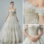 Luxe Champagne Robe De Mariée 2019 Princesse De l'épaule Manches Courtes Dos Nu Appliques En Dentelle Perle Perlage Glitter Tulle Cathedral Train Volants