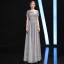 Sparkly Grey Evening Dresses  2018 A-Line / Princess Scoop Neck Short Sleeve Glitter Tulle Metal Rhinestone Sash Floor-Length / Long Ruffle Backless Formal Dresses