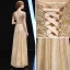 Sparkly Grey Evening Dresses  2018 A-Line / Princess Scoop Neck Short Sleeve Glitter Tulle Metal Rhinestone Sash Floor-Length / Long Ruffle Backless Formal Dresses