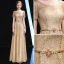 Sparkly Grey Evening Dresses  2018 A-Line / Princess Scoop Neck Short Sleeve Glitter Tulle Metal Rhinestone Sash Floor-Length / Long Ruffle Backless Formal Dresses