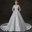 Schlicht Ivory / Creme Satin Brautkleider / Hochzeitskleider 2019 A Linie Durchsichtige Rundhalsausschnitt Lange Ärmel Rückenfreies Applikationen Spitze Kathedrale Schleppe Rüschen