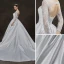 Schlicht Ivory / Creme Satin Brautkleider / Hochzeitskleider 2019 A Linie Durchsichtige Rundhalsausschnitt Lange Ärmel Rückenfreies Applikationen Spitze Kathedrale Schleppe Rüschen