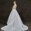 Élégant Ivoire Satin Robe De Mariée 2019 Princesse De l'épaule Manches Courtes Dos Nu Faux Diamant Perlage Perle Cathedral Train Volants