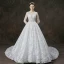 Illusion White See-through Wedding Dresses 2019 A-Line / Princess Scoop Neck Long Sleeve Appliques Lace Pearl Beading Cathedral Train Ruffle