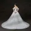 Chic / Beautiful Ivory Wedding Dresses 2019 A-Line / Princess Off-The-Shoulder Short Sleeve Backless Appliques Lace Glitter Tulle Cathedral Train Ruffle