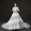 Chic / Beautiful Ivory Wedding Dresses 2019 A-Line / Princess Off-The-Shoulder Short Sleeve Backless Appliques Lace Glitter Tulle Cathedral Train Ruffle