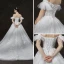 Chic / Beautiful Ivory Wedding Dresses 2019 A-Line / Princess Off-The-Shoulder Short Sleeve Backless Appliques Lace Glitter Tulle Cathedral Train Ruffle