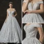 Luxury / Gorgeous Ivory Wedding Dresses 2019 A-Line / Princess Off-The-Shoulder Short Sleeve Backless Appliques Lace Sequins Beading Cathedral Train Ruffle