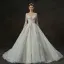 Luxury / Gorgeous Champagne Wedding Dresses 2019 A-Line / Princess Square Neckline 3/4 Sleeve Backless Appliques Lace Pearl Beading Cathedral Train Ruffle