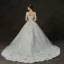 Luxury / Gorgeous Champagne Wedding Dresses 2019 A-Line / Princess Square Neckline 3/4 Sleeve Backless Appliques Lace Pearl Beading Cathedral Train Ruffle