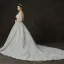Luxury / Gorgeous Champagne Wedding Dresses 2019 A-Line / Princess Square Neckline 3/4 Sleeve Backless Appliques Lace Pearl Beading Cathedral Train Ruffle
