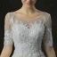 Schöne Champagner Durchsichtige Brautkleider / Hochzeitskleider 2019 A Linie Rundhalsausschnitt 1/2 Ärmel Rückenfreies Applikationen Spitze Perlenstickerei Kathedrale Schleppe Rüschen