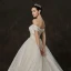 Elegant Champagne Wedding Dresses 2019 A-Line / Princess Off-The-Shoulder Short Sleeve Backless Appliques Lace Beading Pearl Glitter Tulle Cathedral Train Ruffle