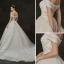 Elegant Champagne Wedding Dresses 2019 A-Line / Princess Off-The-Shoulder Short Sleeve Backless Appliques Lace Beading Pearl Glitter Tulle Cathedral Train Ruffle