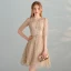 Chic / Beautiful Gold Homecoming Graduation Dresses 2018 A-Line / Princess Scoop Neck 1/2 Sleeves Metal Sash Sequins Short Formal Dresses