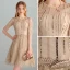 Chic / Beautiful Gold Homecoming Graduation Dresses 2018 A-Line / Princess Scoop Neck 1/2 Sleeves Metal Sash Sequins Short Formal Dresses