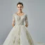 Elegant Champagne Wedding Dresses 2019 A-Line / Princess V-Neck Short Sleeve Backless Beading Tassel Appliques Lace Glitter Tulle Cathedral Train Ruffle