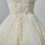 Elegant Champagne Wedding Dresses 2019 A-Line / Princess V-Neck Short Sleeve Backless Beading Tassel Appliques Lace Glitter Tulle Cathedral Train Ruffle